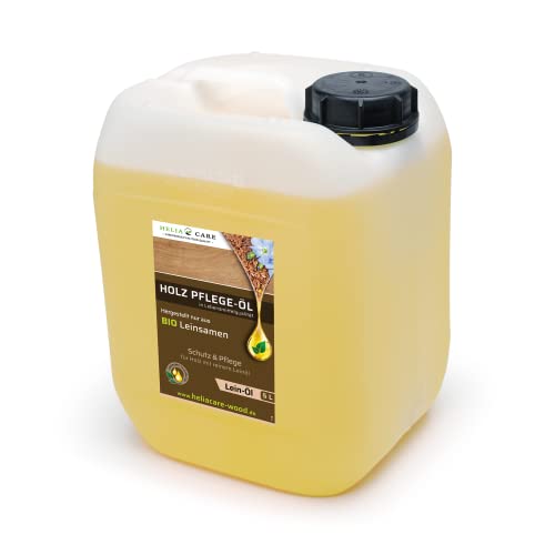 HeliaCARE BIO Holz Leinöl für alle Hölzer Innen und Außen. Farbloses Naturprodukt ohne Chemie in Lebensmittelqualität (5 Liter) von HeliaCARE