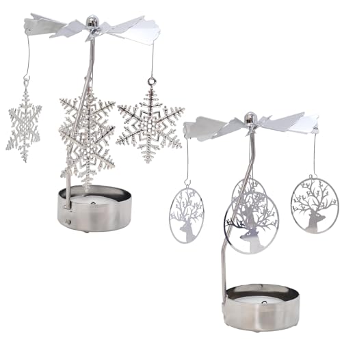 Heliltd 2 Stück Weihnachtskerzenhalter Drehbarer Kerzenhalter Schneeflocke Kerzenhalter Drehender Kerzenhalter Weihnachten Spinning Kerzenhalter Kerzenkarussell Spinner Metall Kleines Geschenk von Heliltd