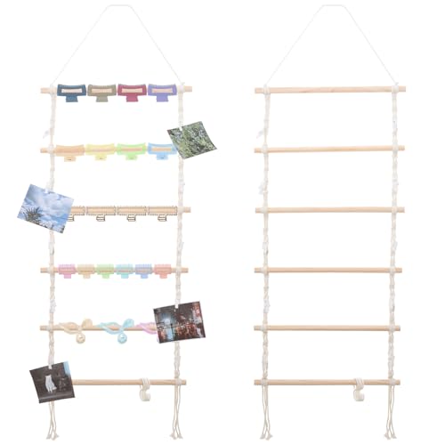 Heliltd Makramee-Haarklammer-Organizer, 6-reihig, hängende Haarspangenhalter für Mädchen und Frauen, Boho-Stil, Wand-/Türdekoration (inklusive 10 Clips und 10 Haken) von Heliltd