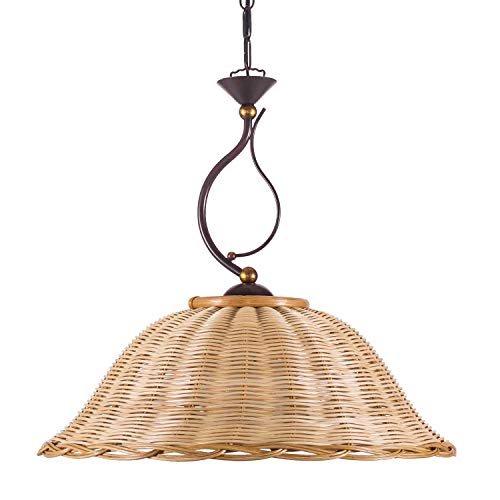 Helios Leuchten 202101 Korblampe Deckenleuchte natur-farbig | Rattanlampe Rattanleuchte rustikal Landhausstil | Pendellampe Pendelleuchte Rattan | Hängelampe Esstisch 1xE27 von Helios Leuchten