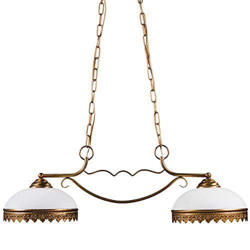 Helios Leuchten 204125 klassische Deckenleuchte | Pendelleuchte vintage | Pendellampe Messing antik | Messinglampe Jugendstil | Hängelampe Esstisch 2-flammig von Helios Leuchten