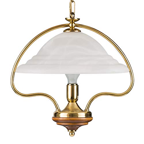 Helios Leuchten 205022 rustikale Deckenleuchte | Pendelleuchte antik | Pendellampe echt Messing | Lampe Leuchte Jugendstil | Hängelampe Holz Nussbaum 1-flammig von Helios Leuchten