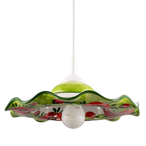 Helios Leuchten 207053 kleine Küchenlampe Keramiklampe weiss-grün | Pendellampe Pendelleuchte aus Keramik | handbemalte Keramikleuchte | Esstisch Hängelampe 1 x E27 von Helios Leuchten