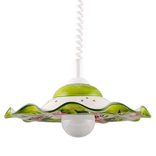 Helios Leuchten 207059 Küchenlampe Keramiklampe weiss-grün | Pendellampe Pendelleuchte aus Keramik | handbemalte Keramikleuchte | Esstisch Hängelampe 1 x E27 von Helios Leuchten