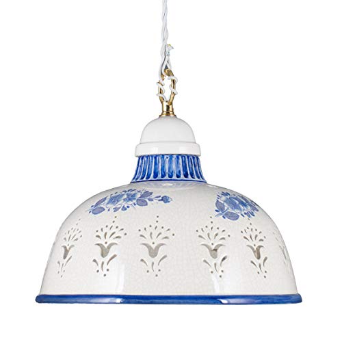 Helios Leuchten 2070710 Küchenlampe Keramiklampe weiß - blau | Pendellampe Pendelleuchte aus Keramik | handbemalte Keramikleuchte | Hängelampe 1 x E27 von Helios Leuchten