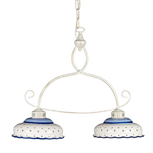 Helios Leuchten 207142 Keramiklampe antik-weiß | weiß-blau | Pendellampe Pendelleuchte aus Keramik | handbemalte Keramikleuchte | Hängelampe Esstisch 2 x E27 von Helios Leuchten