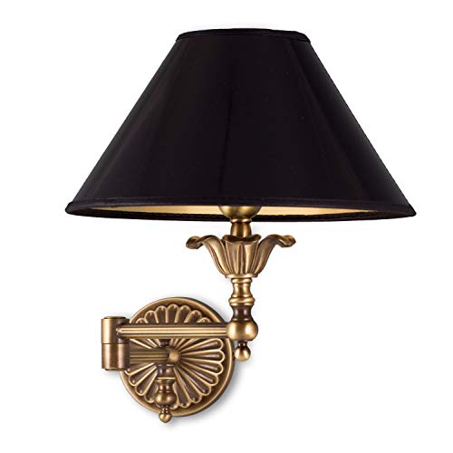 Helios Leuchten 303795 klassische nostalgische Jugendstil Wandleuchte Leuchte schwenkbar | Wandlampe Lampe Messing antik | Lampenschirm Stoff | Messinglampe 1xE14 von Helios Leuchten