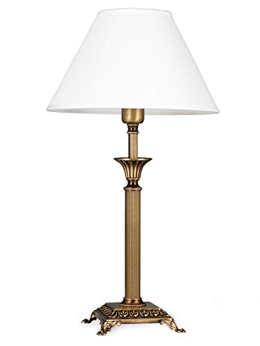Helios Leuchten 403775/5 Vintage Lampe Leuchte | klassische Jugendstil Tischleuchte Tischlampe | Retro Schreibtischlampe echt Messing antik Altmessing | Lampenschirm weiss | 1xE14 von Helios Leuchten