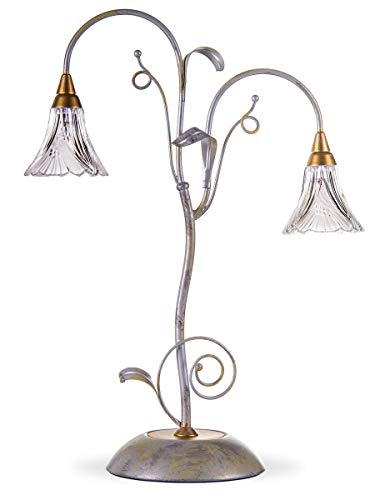 Helios Leuchten 413417 Florentiner Tischleuchte Tischlampe antik-silber | florale Lampe Leuchte | Schreibtischlampe Nachttischlampe Landhausstil | echtes Bleikristall von Helios Leuchten