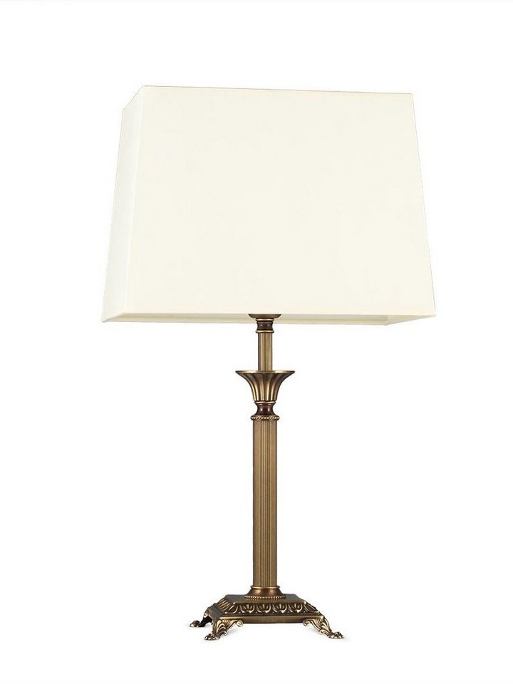 Helios Leuchten Tischleuchte Tischlampe Messing antik Stoffschirm rechteckig gelb, Schreibtischlampe Nachttischlampe, Handarbeit echtes Messing von Helios Leuchten