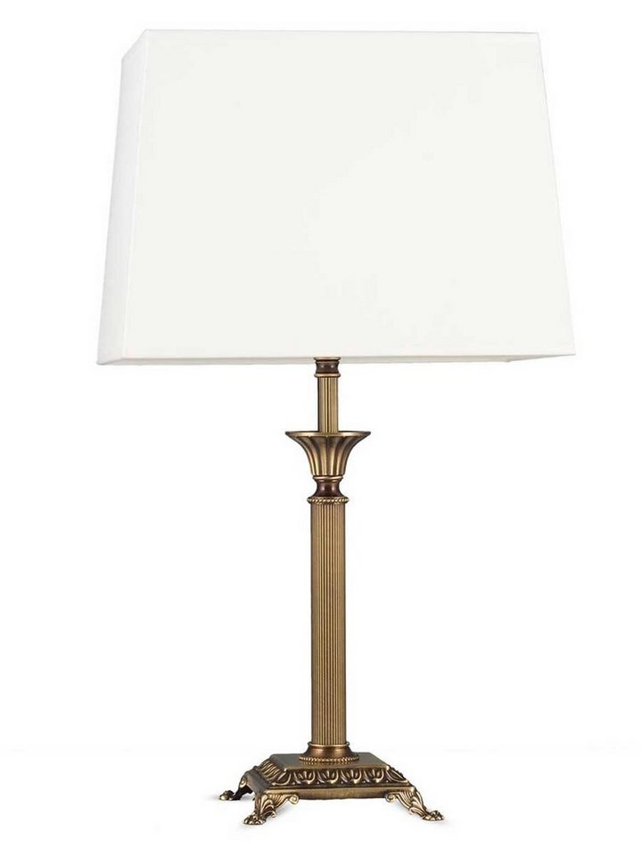 Helios Leuchten Tischleuchte Tischlampe Messing antik Stoffschirm rechteckig weiß, Schreibtischlampe Nachttischlampe, Handarbeit, echtes Messing von Helios Leuchten