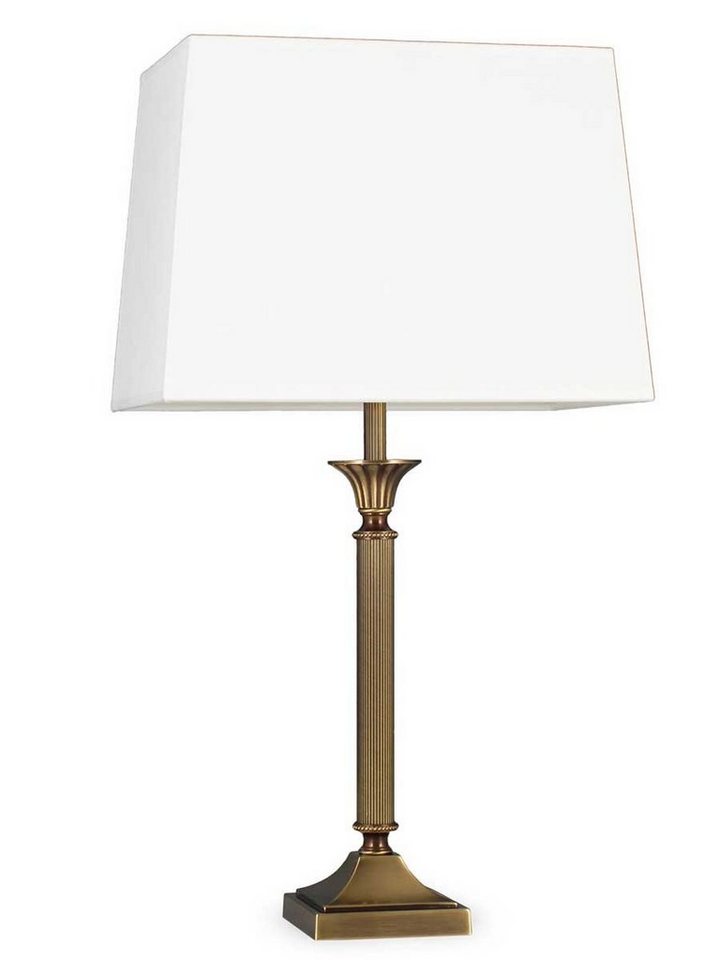 Helios Leuchten Tischleuchte Tischlampe Messing antik Stoffschirm rechteckig weiß, Schreibtischlampe Nachttischlampe, Handarbeit echtes Messing von Helios Leuchten