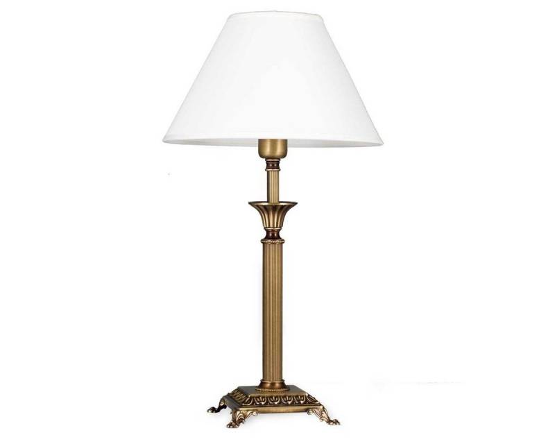 Helios Leuchten Tischleuchte Tischlampe Messing antik Stoffschirm weiß, Schreibtischlampe Nachttischlampe, Handarbeit echtes Messing von Helios Leuchten