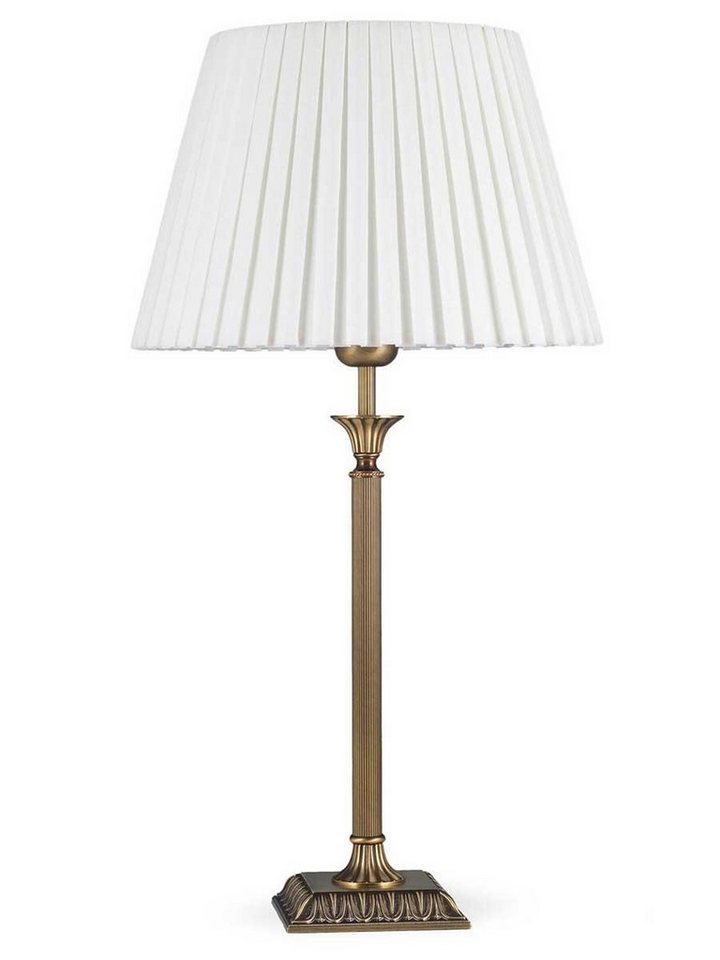 Helios Leuchten Tischleuchte Tischlampe Schreibtischlampe Messing antik Stoffschirm weiß, Leselampe Nachttischlampe, Handarbeit echtes Messing von Helios Leuchten