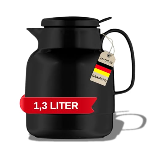 Helios Mondo Push Kunststoff Isolierkanne Drehverschluss mit Drucktaste 1,3 l schwarz von Helios