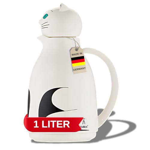 Helios Thermoskanne Thermo-Cat Weiß 1L – 6h heiß - Hält Getränke warm & kalt – Einfache Reinigung – Ideal für Kaffee und Tee von Helios
