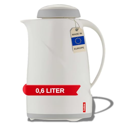 Helios Wave Thermoskanne Weiß 0,6L - 6h Heiß - Hält Getränke heiß & kalt Spülmaschinenfest – Leichter, robuster Kunststoffmantel – Ideal für Kaffee & Tee von Helios