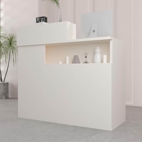 Empfangstheke & Empfangstresen – Theke mit offenen Ablagen, Rezeptionstheke aus Holzwerkstoff für Friseursalon, Beauty Studio, Laden, Supermarkt, Kasse(Without drawer D) von Heliosrider