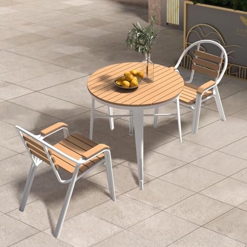 Heliosrider Balkontisch Mit 2/4 StüHlen Kleine Sitzgruppe Outdoor Bistro Set BalkonmöBel mit Tisch mit Stapelbare StüHle Set für Balkon Terrasse(White+2,80cm) von Heliosrider