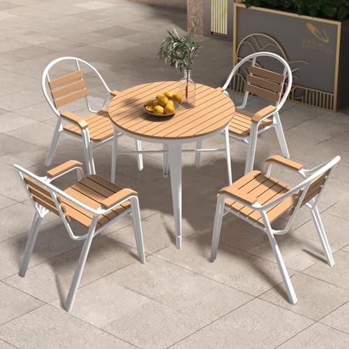 Heliosrider Balkontisch Mit 2/4 StüHlen Kleine Sitzgruppe Outdoor Bistro Set BalkonmöBel mit Tisch mit Stapelbare StüHle Set für Balkon Terrasse(White+4,70cm) von Heliosrider
