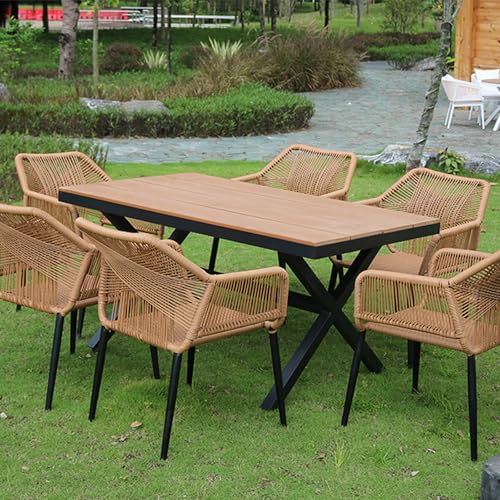 Heliosrider GartenmöBel Set Rattan Kleine BalkonmöBel Balkon MöBel Biergartengarnitur mit Tisch Outdoor Bistro Set mit Stapelbare StüHle Set für Terrasse Balkon(6 Chairs+150cm Table) von Heliosrider