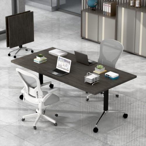 Heliosrider Konferenztisch Besprechungstisch Klappbar Rollbar für 8–10 Personen Rechteckiger Seminar Tisch für BüRo Konferenzraum Platzsparende(Brown,200 * 80 * 75CM) von Heliosrider
