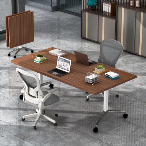Heliosrider Konferenztisch Besprechungstisch Klappbar Rollbar für 8–10 Personen Rechteckiger Seminar Tisch für BüRo Konferenzraum Platzsparende(Walnut,200 * 80 * 75CM) von Heliosrider