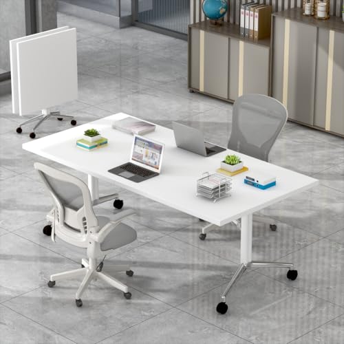 Heliosrider Konferenztisch Besprechungstisch Klappbar Rollbar für 8–10 Personen Rechteckiger Seminar Tisch für BüRo Konferenzraum Platzsparende(White,120 * 80 * 75CM) von Heliosrider