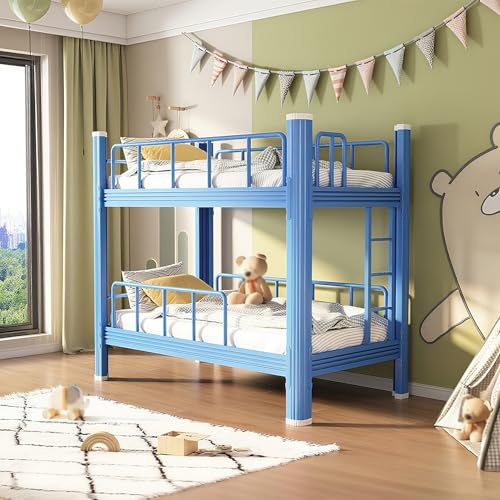 Hochbett Kinder Doppelstockbett Bunk Bed Stockbett Zapfen und Schlitzkonstruktion Double-Layer Iron Frame mit Rausfallschutz für Schlafzimmer Wohnheim Ohne Matratze(Blue,170 * 80 * 150CM) von Heliosrider