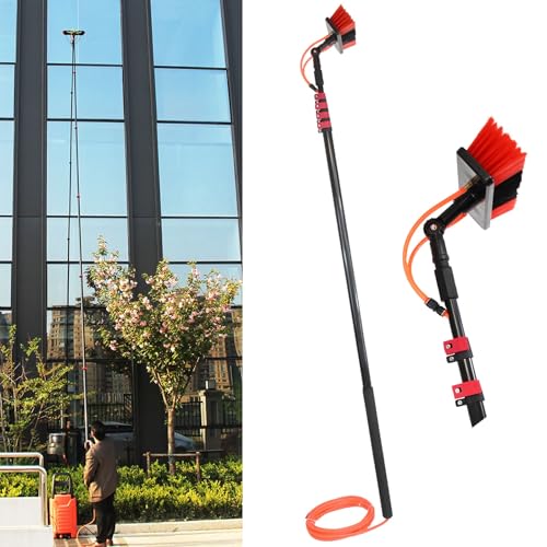 Teleskop WaschbüRste 3.6-10.8m Photovoltaik Reinigung Set Wasserbesen Mit Wasseranschluss, Wasserbesen Reinigungsset Mit Teleskopstiel FüR Wintergarten Reinigungsset Pv Anlage Reinigung(36FT/10.8M) von Heliosrider
