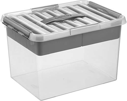 Helit by helit H6161002 - Aufbewahrungsbox the q-line , 22 Liter, mit Deckel, transparent, 1 Stück Grau von SUNWARE perfectly organised