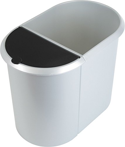 helit H6220900 - Papierkorb „the double“, 20 Liter/9 Liter, oval, umlaufender Griffrand, silber / schwarz, Mülleimer 2 Fächer von Helit