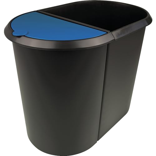 Helit | System-Papierkorb | DUO | Deckel blau | Korpus schwarz | VE 2 Stk von Helit