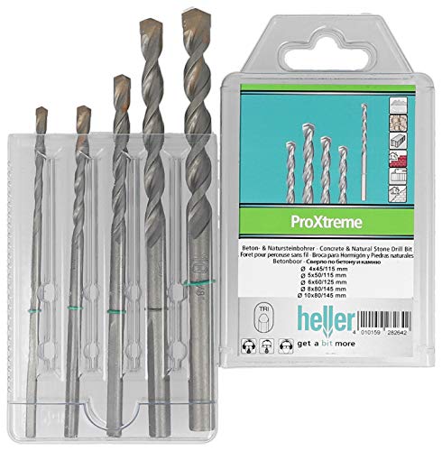 Heller Tools 3750 ProXtreme Profi Schlagbohrer für Beton und Naturstein, Set 5-teilig Ø 4/5/6/8/10 mm, steinbohrer set, bohrer set beton, betonbohrer, akkuschrauber von heller