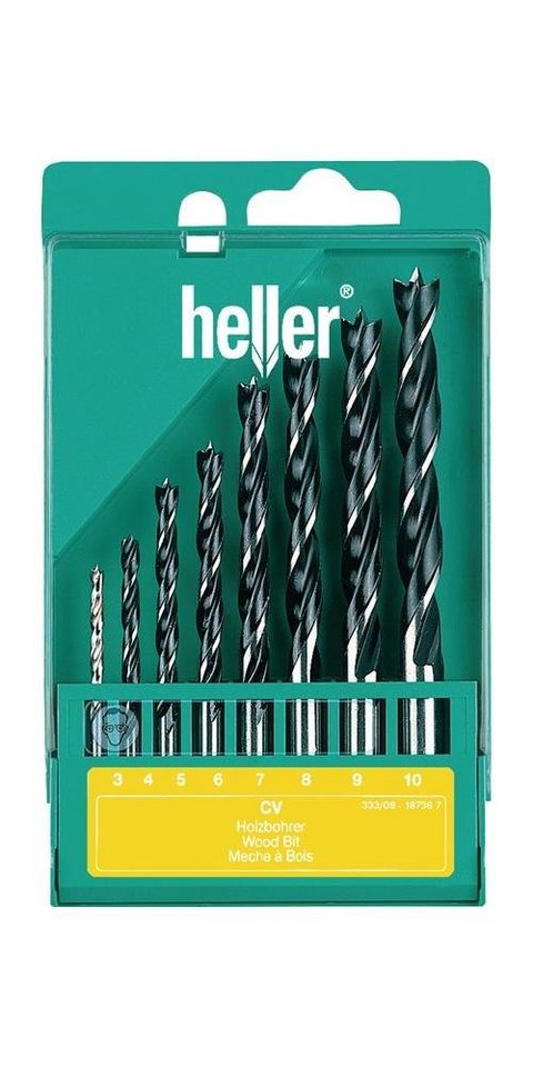 Heller Spiralbohrer CV Holzspiralbohrersatz 8 teilig Ø 3, 4, 5, 6, 7, 8, 9, 10 mm CV-Stahl von Heller
