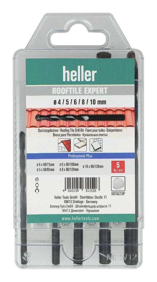 Heller Steinbohrer, (5-tlg), Dachziegelbohrer-Satz Rooftile Expert, 4/5/6/8/10 mm von Heller
