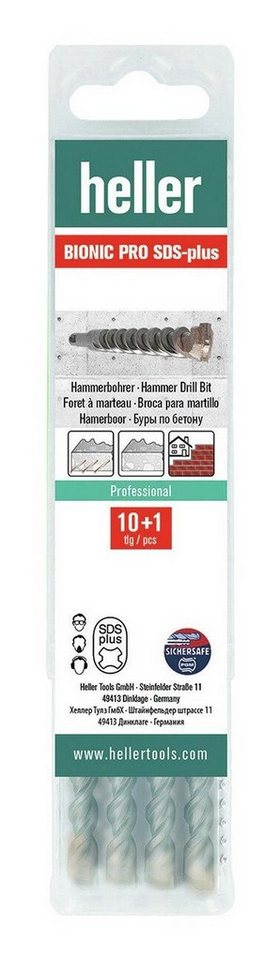 Heller Universalbohrer, (11-tlg), Hammerbohrer SDS-plus Bionic Pro 10 x 160/100 mm 10+1 Multipack von Heller