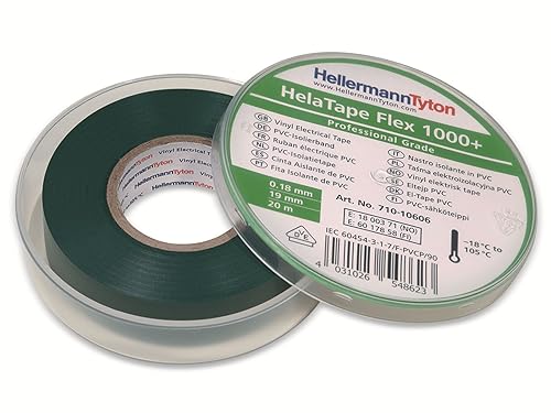 HellermannTyton 710-10606 Isolierband HelaTape Flex 1000+ Gruen (L x B) 20m x 19, 3 Stück von HellermannTyton