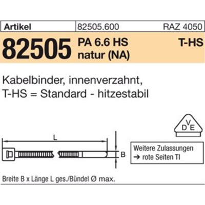Kabelbinder ART 82505 PA 6.6 7,6 x 760/ 220, schwarz, T120L-HS S von Hellermanntyton