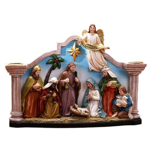 Hellery Krippenfigur Weihnachtskrippe Jesusfamilie Krippenszene Handbemalte Harzfigur Weihnachtsdekoration für Wohnzimmer Festdekoration Sammlerstück Geschenk, Bunt Hellery Krippenfigur Weihnachtskrippe Jesusfamilie Krippenszene Handbemalte Harzfigur Weihnachtsdekoration für Wohnzimmer Festdekoration Sammlerstück Geschenk, Bunt von Hellery