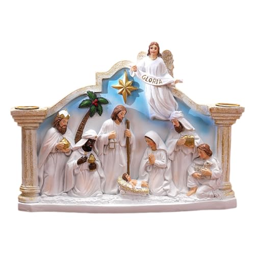 Hellery Krippenfigur Weihnachtskrippe Jesusfamilie Krippenszene Handbemalte Harzfigur Weihnachtsdekoration für Wohnzimmer Festdekoration Sammlerstück Geschenk, Weiß Hellery Krippenfigur Weihnachtskrippe Jesusfamilie Krippenszene Handbemalte Harzfigur Weihnachtsdekoration für Wohnzimmer Festdekoration Sammlerstück Geschenk, Weiß von Hellery