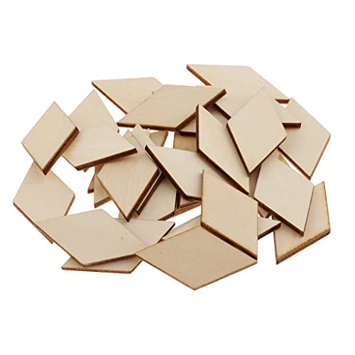 Hellery Unvollendete Holzscheiben Raute Holz Formen Holzstücke Holzdekoration Verzierung zum Bemalen DIY - 30pcs 40x20mm von Hellery