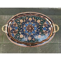 45 cm 18 Inc Couchtisch Tablett, Handbemaltes Und Geschnitztes Spezielles Design Mit Griffen, Einzigartiges Tablett Dekor, Wohndekor Geschenk, Ovales von HellesAntiques