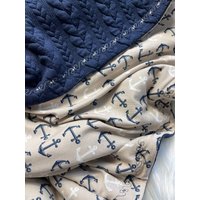 Babydecke Dunkelblau/Anker Beige Ca. 70x90cm, Auf Wunsch Mit Name von HelliMaus
