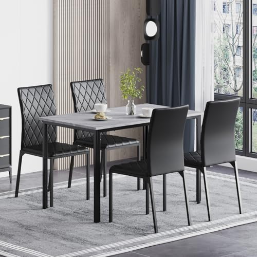 Hello-5ive 5 Stück Esstisch und Stühle Set, Esstisch Set Küchenmöbel, Rechteckiger Marmor Effekt Tisch mit 4 PU Leder Stühlen Kompakte Essmöbel für Küche Wohnung von Hello-5ive