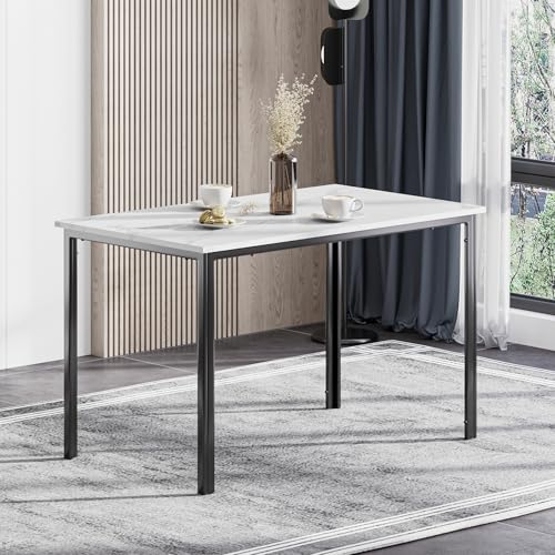 Hello-5ive Esstisch und Stühle, 4er-Set, modernes Esstisch-Set, Küchenmöbel, Marmor-Effekt, Esstisch mit 4 PU-Leder-Esszimmerstühlen, 120 x 70 cm, Esszimmer-Set für Zuhause, Wohnung (weiß) von Hello-5ive