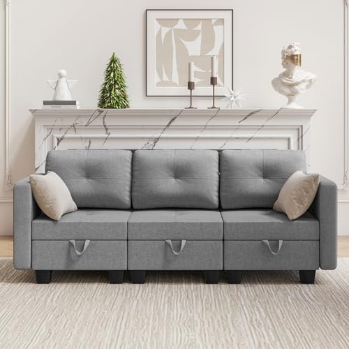 Hello-5ive Modulares 3-Sitzer-Sofa, Stoff getuftetes Sektionalsofa mit Stauraum und abnehmbaren Rückenkissen, wandelbares Sofa-Couch für Wohnzimmer, Grau Hello-5ive Modulares 3-Sitzer-Sofa, Stoff getuftetes Sektionalsofa mit Stauraum und abnehmbaren Rückenkissen, wandelbares Sofa-Couch für Wohnzimmer, Grau von Hello-5ive