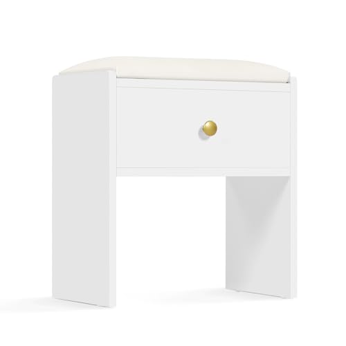 Hello-5ive Schiminktischhocker mit Stauraumschublade, Holzhocker mit gepolsterter Fußstütze für Frisiertisch, Wohnzimmer, Flur, Weiß von Hello-5ive