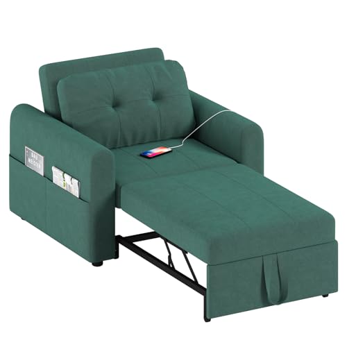 Hello-5ive Schlafsofa, 3-in-1 umwandelbares Einzelschlafsofa mit USB- und Typ-C-Anschlüssen, ausziehbarer Leinen-Einzelschlafstuhl mit Tasche und Verstellbarer Rückenlehne für Wohnzimmer, Grün Hello-5ive Schlafsofa, 3-in-1 umwandelbares Einzelschlafsofa mit USB- und Typ-C-Anschlüssen, ausziehbarer Leinen-Einzelschlafstuhl mit Tasche und Verstellbarer Rückenlehne für Wohnzimmer, Grün von Hello-5ive