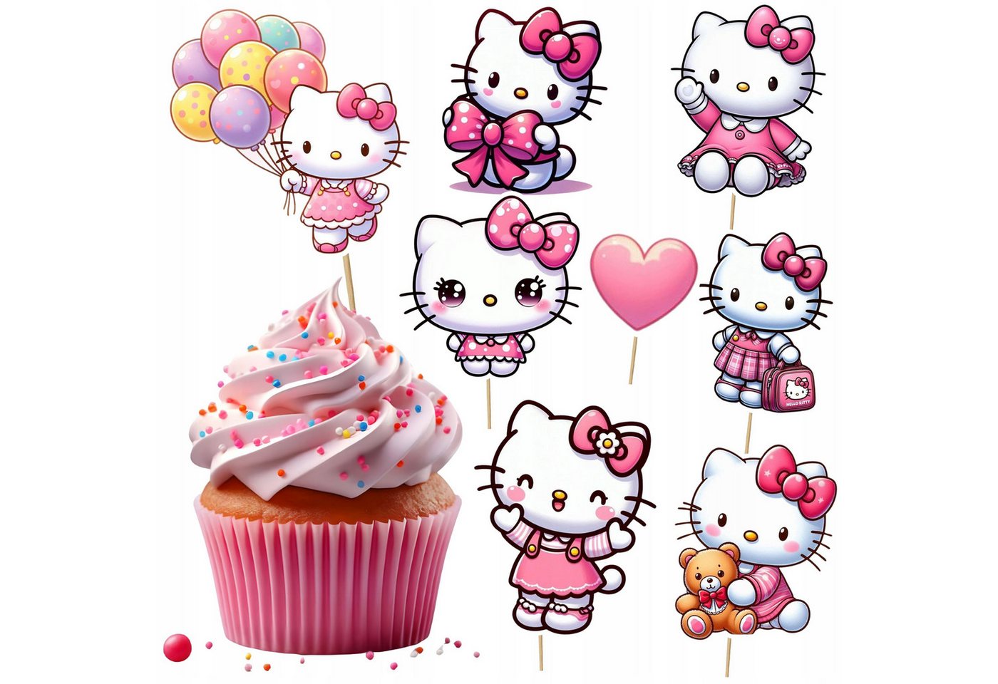 Hello Kitty, Topper Hello Kitty Torten-Topper Set, Papier Hello Kitty, Topper Hello Kitty Torten-Topper Set, Papier von Hello Kitty